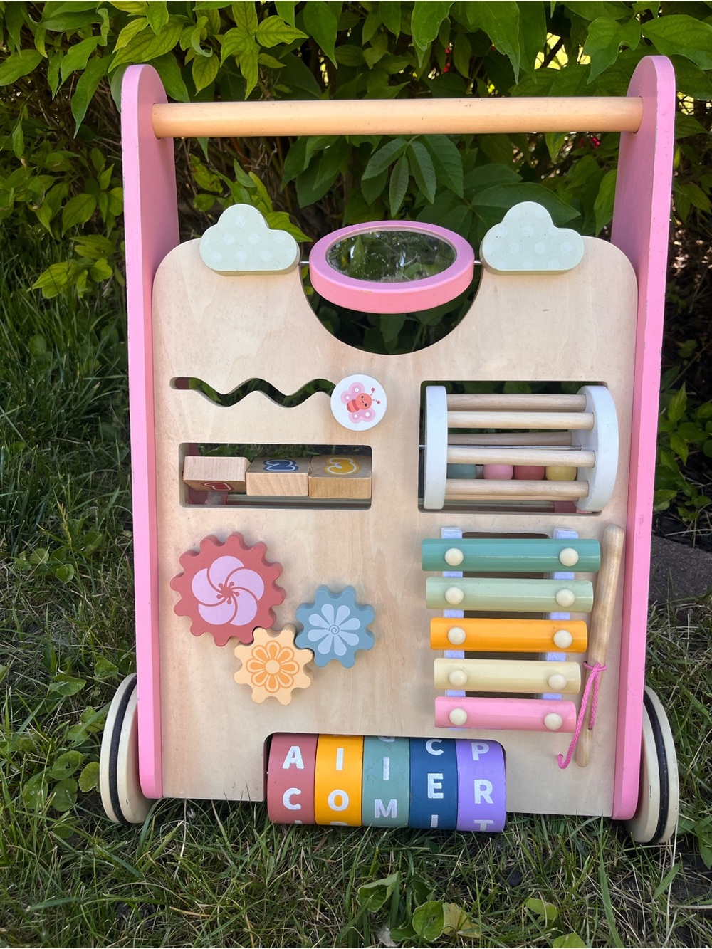 Wooden Baby Walker Activity Push Toy - Pink - Picture 2 of 7